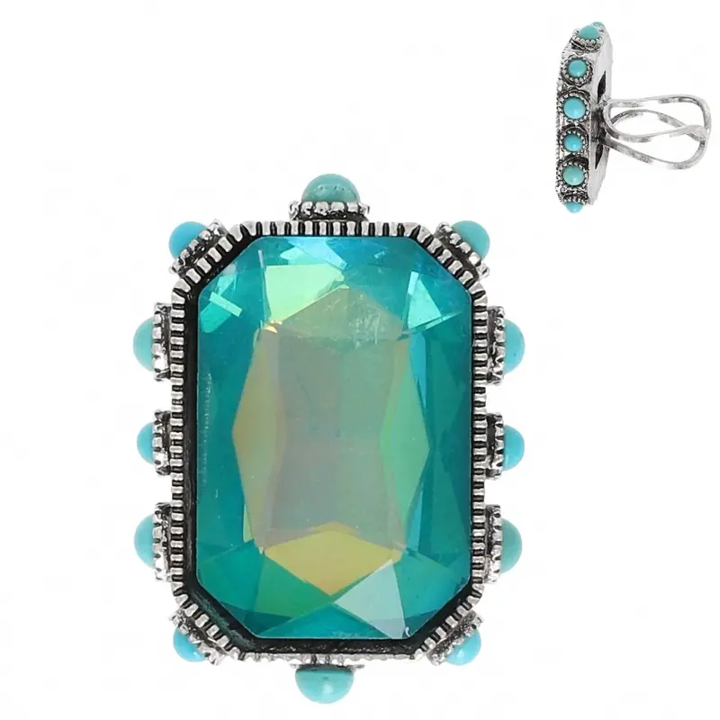 Women's Crystal Adjustable Ring In Turquoise Octagon 1