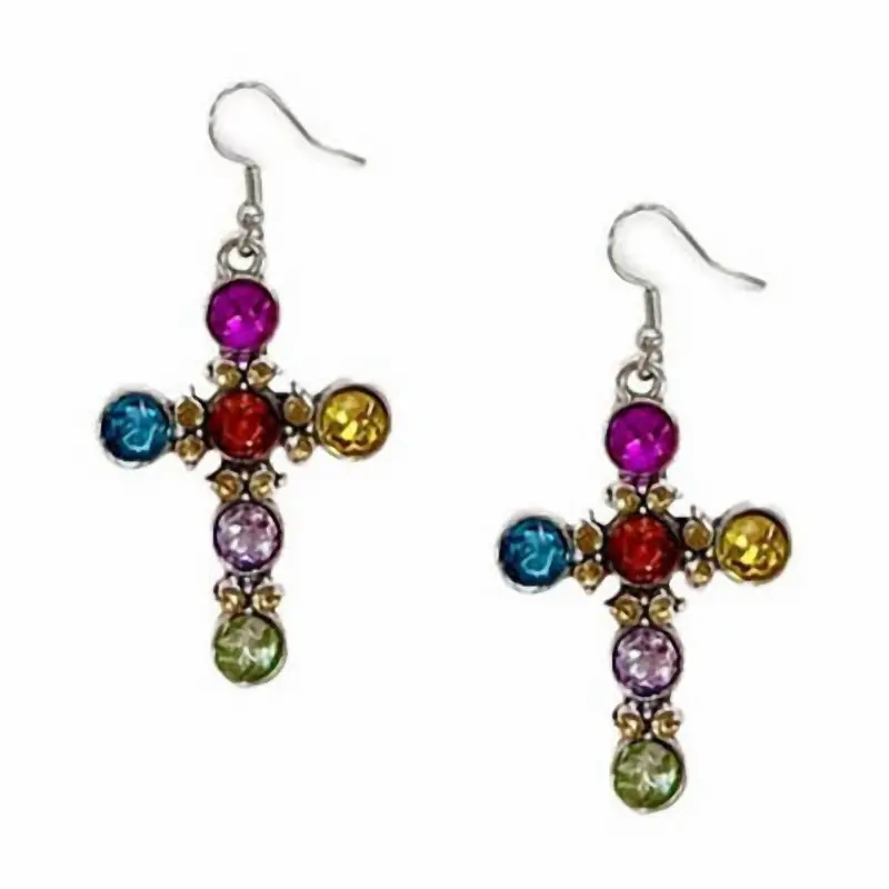 Women's Crystal Cross Drop Earrings In Multi 1