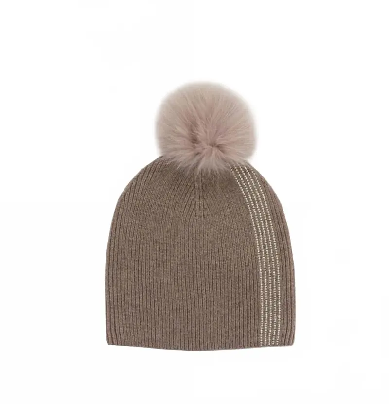 Women's Crystal Stripes And Fox Hat In Taupe 1