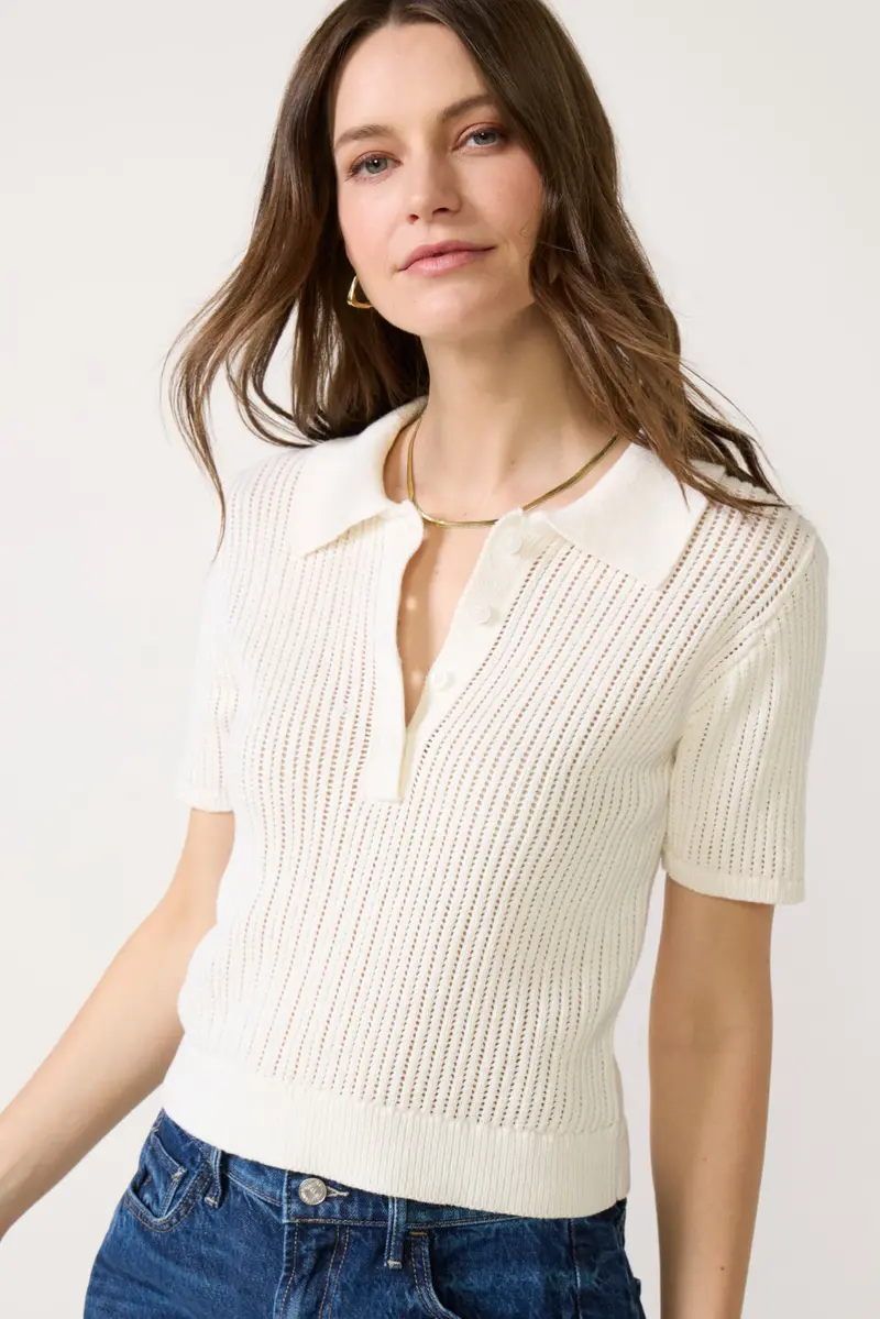 Women's Dehlia Open Stitch Polo Sweater Top 1