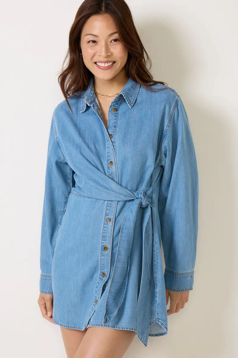 Women's Denim Wrap Shirt Dress 1