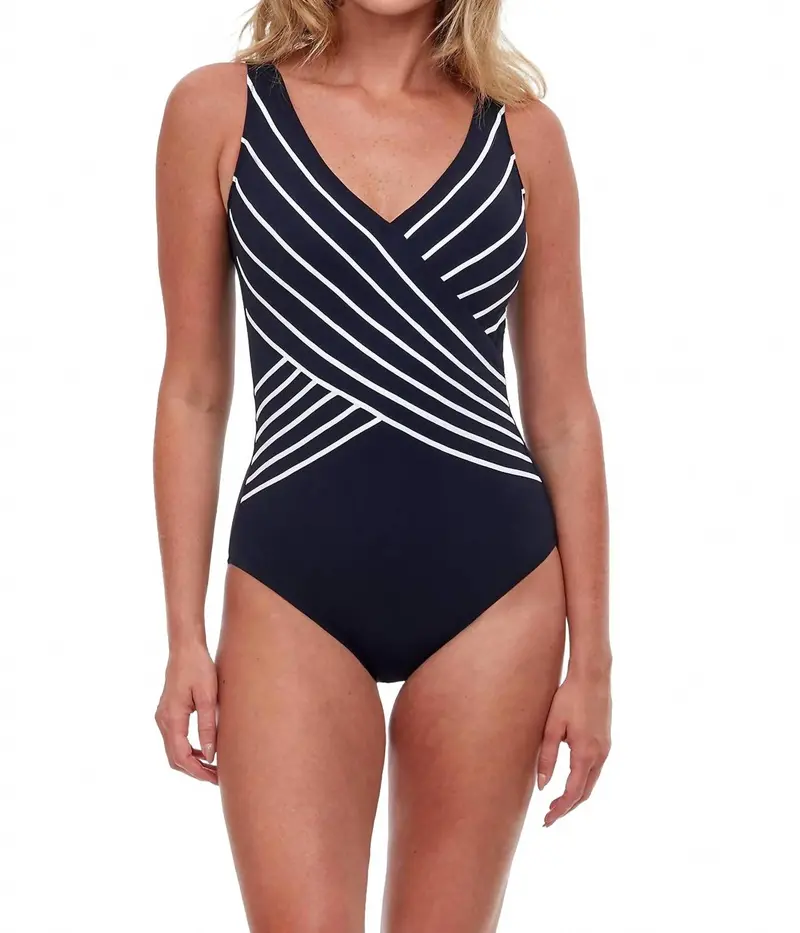 Women’S Embrace V-Neck Surplice One Piece Swimsuit In Black/White 1