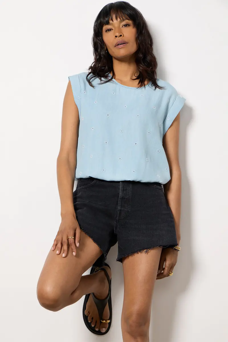 Women's Embroidered Chambray Top 1