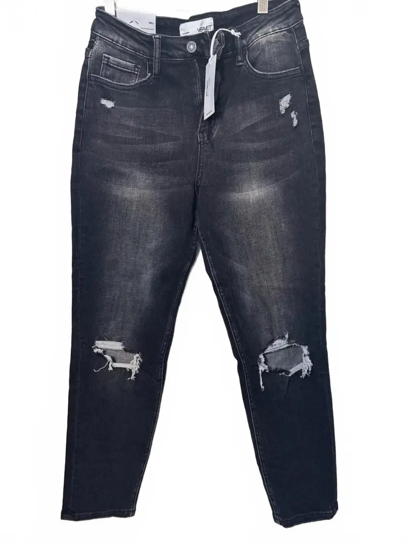 Women's Erika Stretch Mom Jean In Black 1