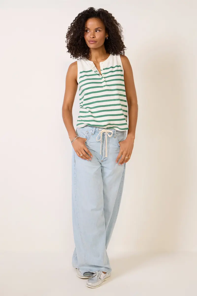 Women's Esme Striped Henley Tank Top 1