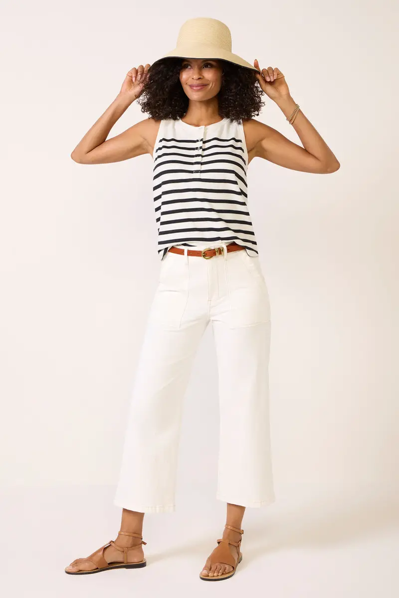 Women's Esme Striped Henley Tank Top 1