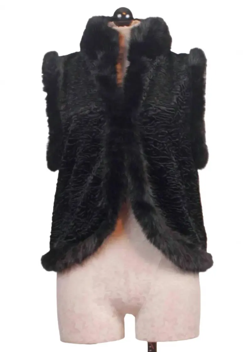 Women's Faux Fur Collar Vest In Black 1