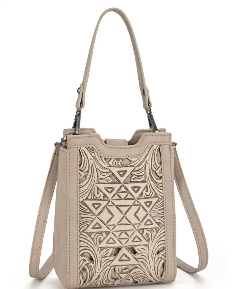 Women's Floral Aztec Tooled Mini Tote In Tan 1
