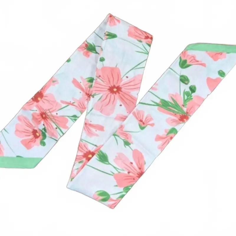 Women's Floral Skinny Wild Rag Scarf In Pink And Green 1