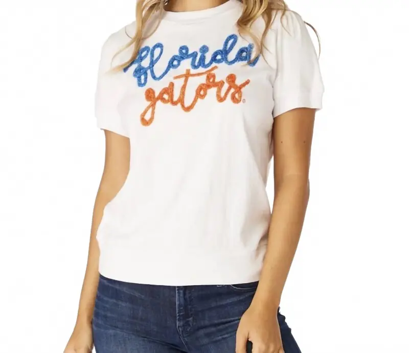 Women's Florida Gators Glitter Script Shirt In White 1
