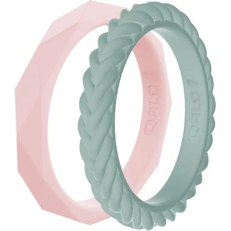 Women's Functional Silicone Wedding Ring In Stackable Eucalyptus And Blush 1