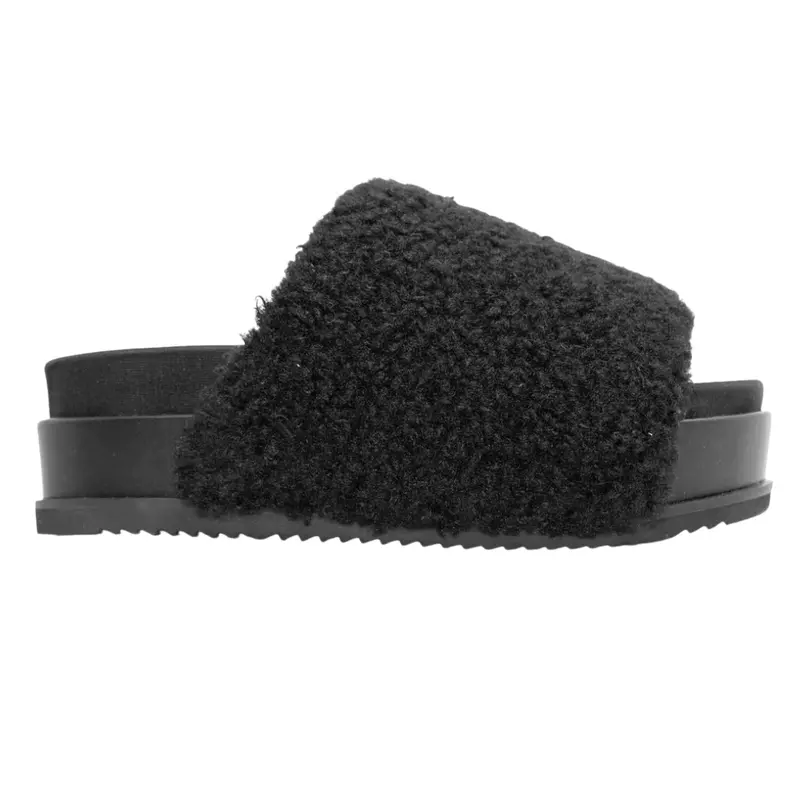 Women's Fuzzy Platform Slide In Black 1