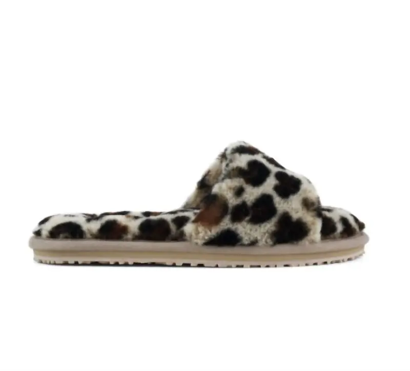 Women's Fuzzy Slide Slippers In Leopard 1