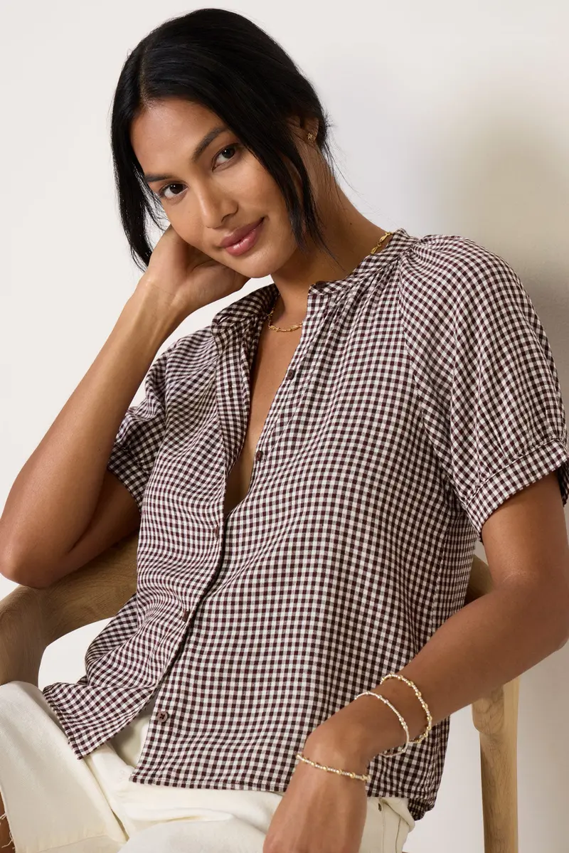 Women's Gingham Raglan Blouse 1
