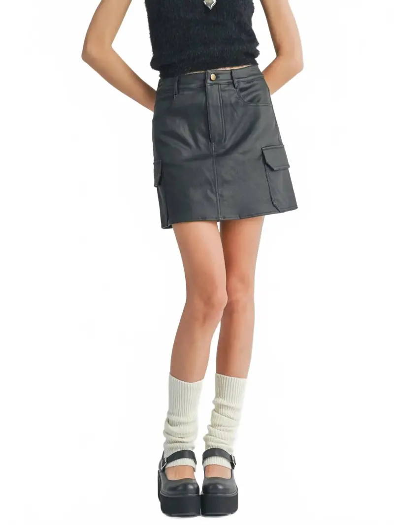 Women's Girl On Top Coated Mini Skirt In Black 1
