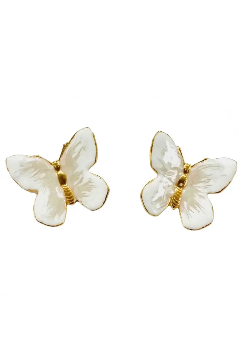 Women's Glassine Butterfly Earrings In White Pearl 1