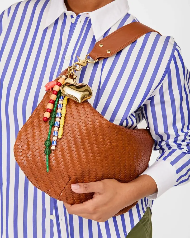Women's Grand Mylar Heart Fob Bag Charm In Gold 2