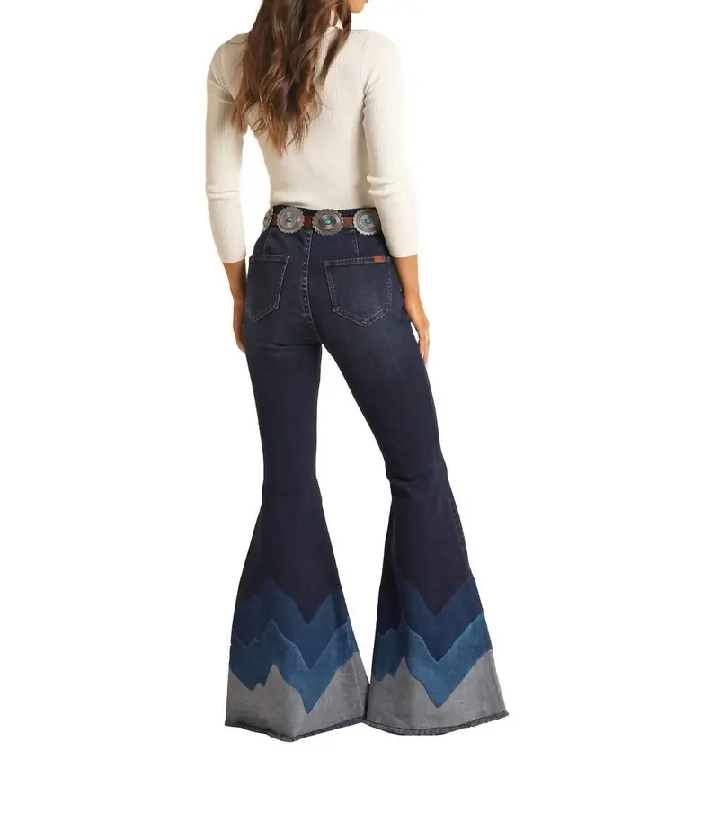 Women's High Rise Bell Bottom Jean In Dark Wash 2