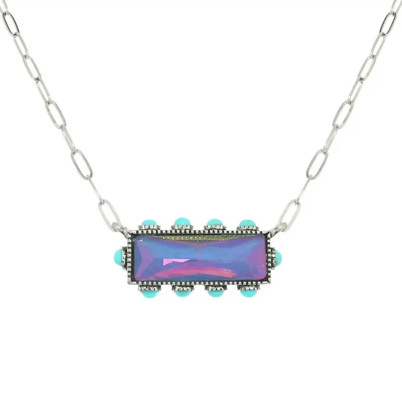Women's Horizontal Bar Necklace In Blue Gemstone 1