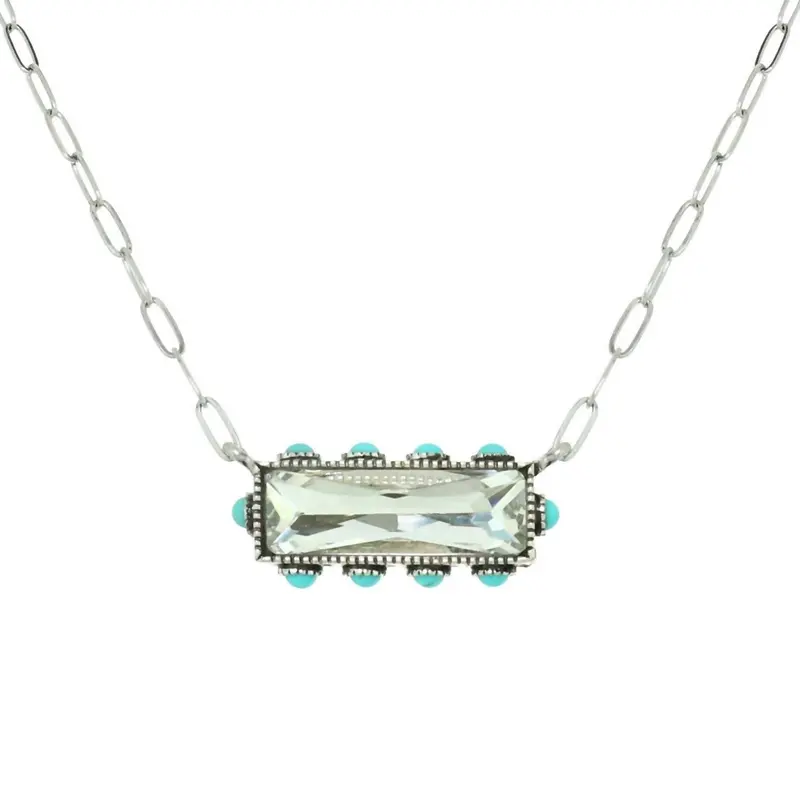 Women's Horizontal Bar Necklace In Clear Gemstone 1