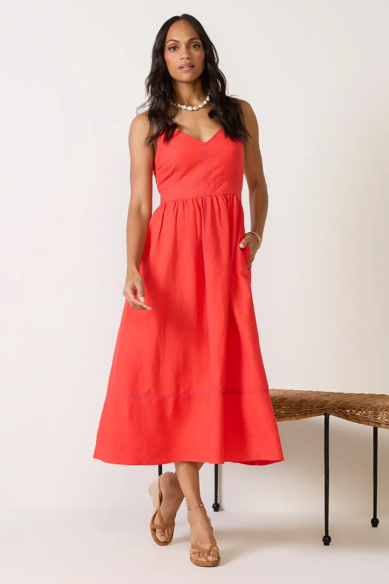 Women's Jill Contrast Stitch Linen Midi Dress 1