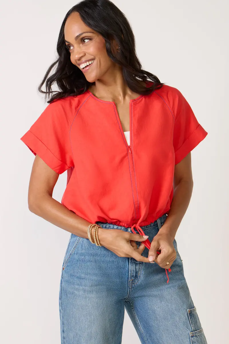 Women's Jill Linen Zip Up Top 1