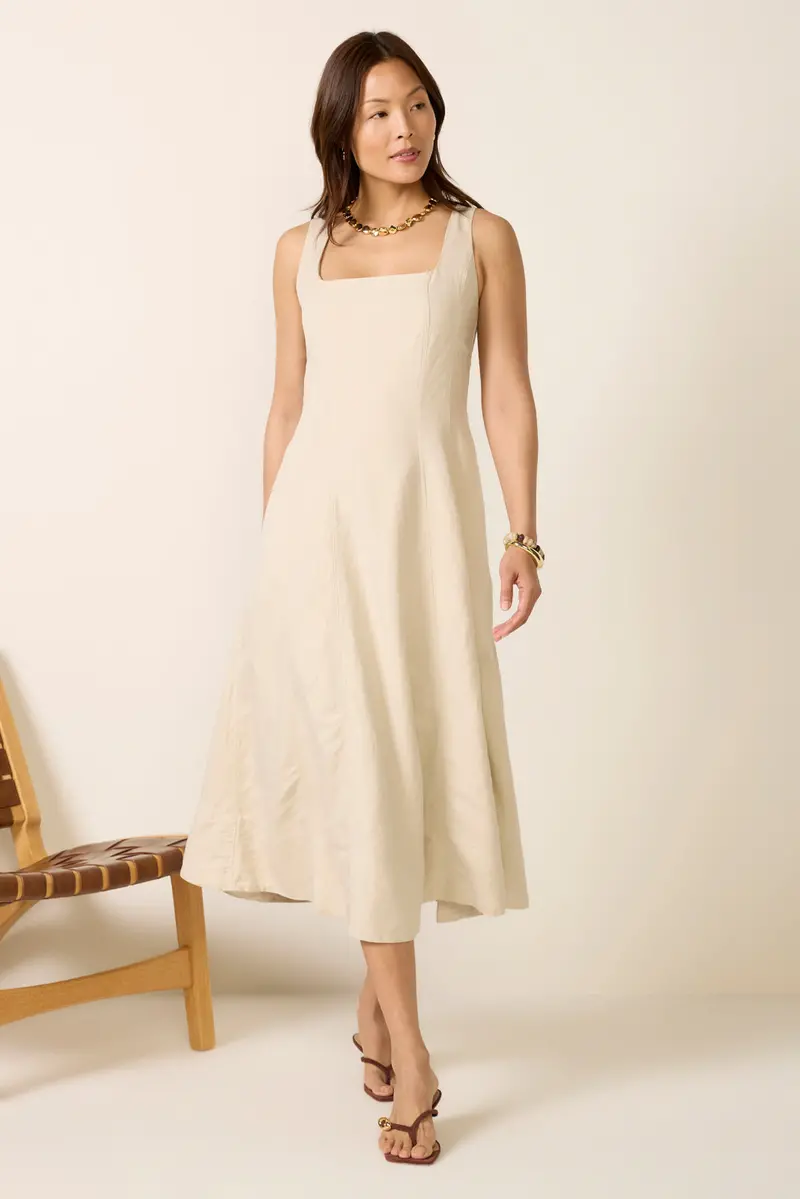 Women's Kaiden Linen Seamed Midi Dress 1