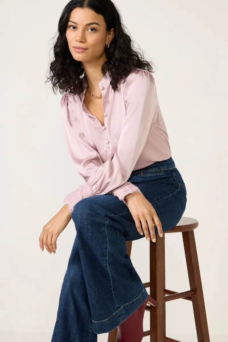 Women's Kennedy Lace Cuff Satin Top 1