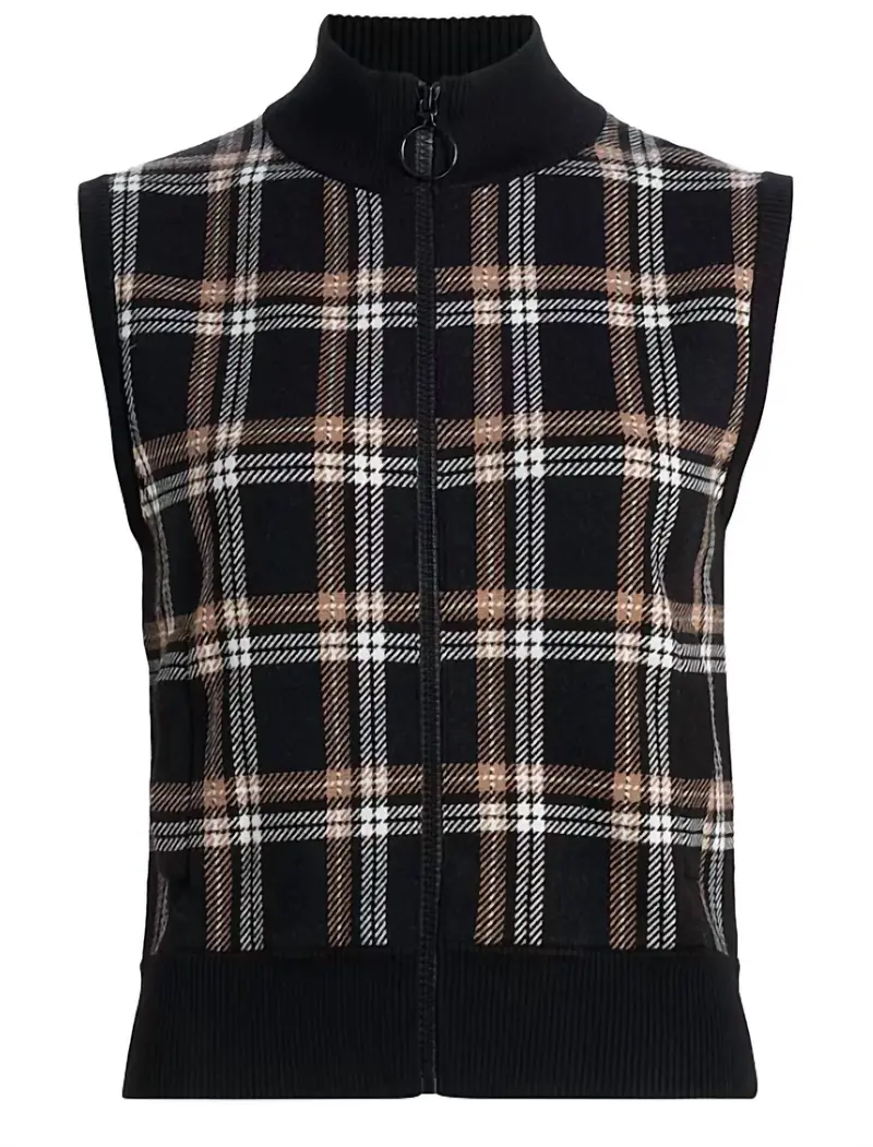 Women's Knit Cardigan Vest In Black Cream Camel 1