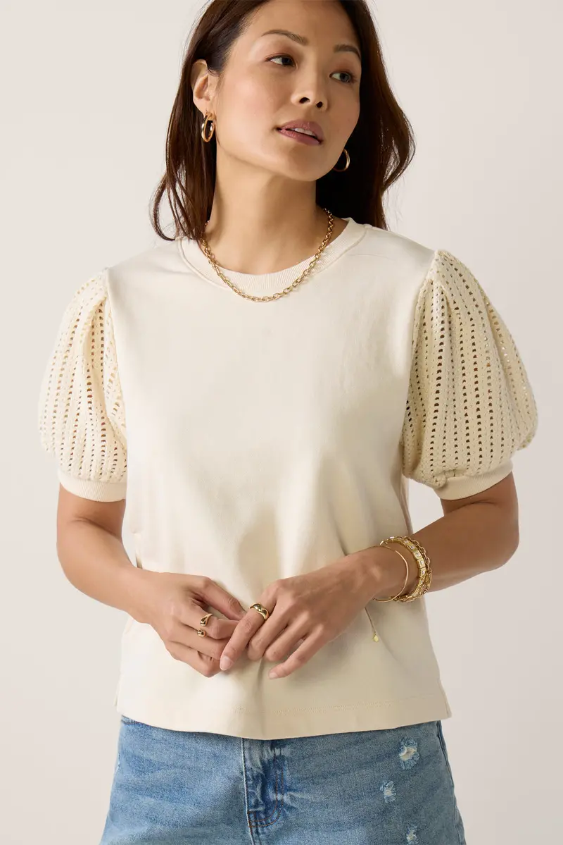 Women's Lea Crochet Sleeve T-Shirt 1