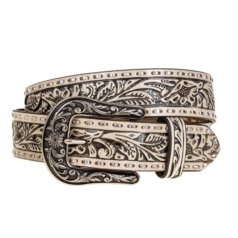 Women's Leather Belt In White 1