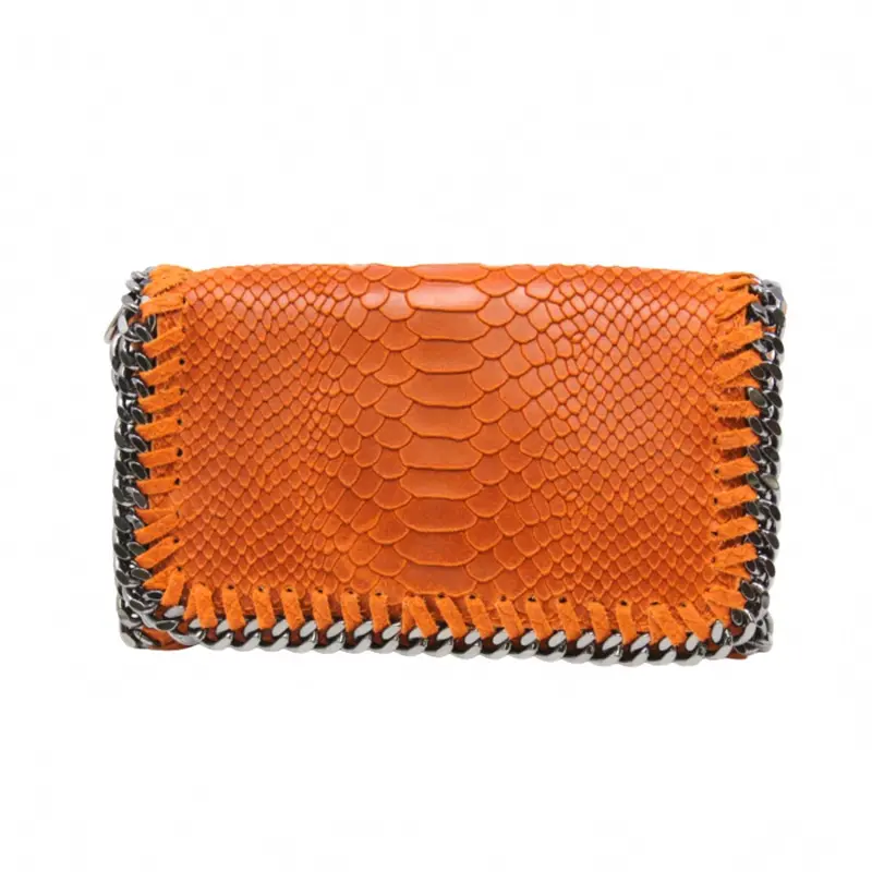 Women's Leather Snakeskin Crossbody Clutch Bag In Orange 1