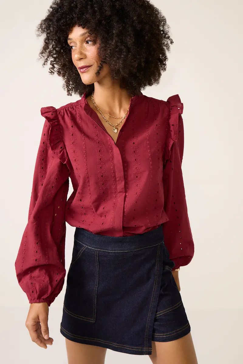 Women's Lia Textured Ruffle Shirt 1