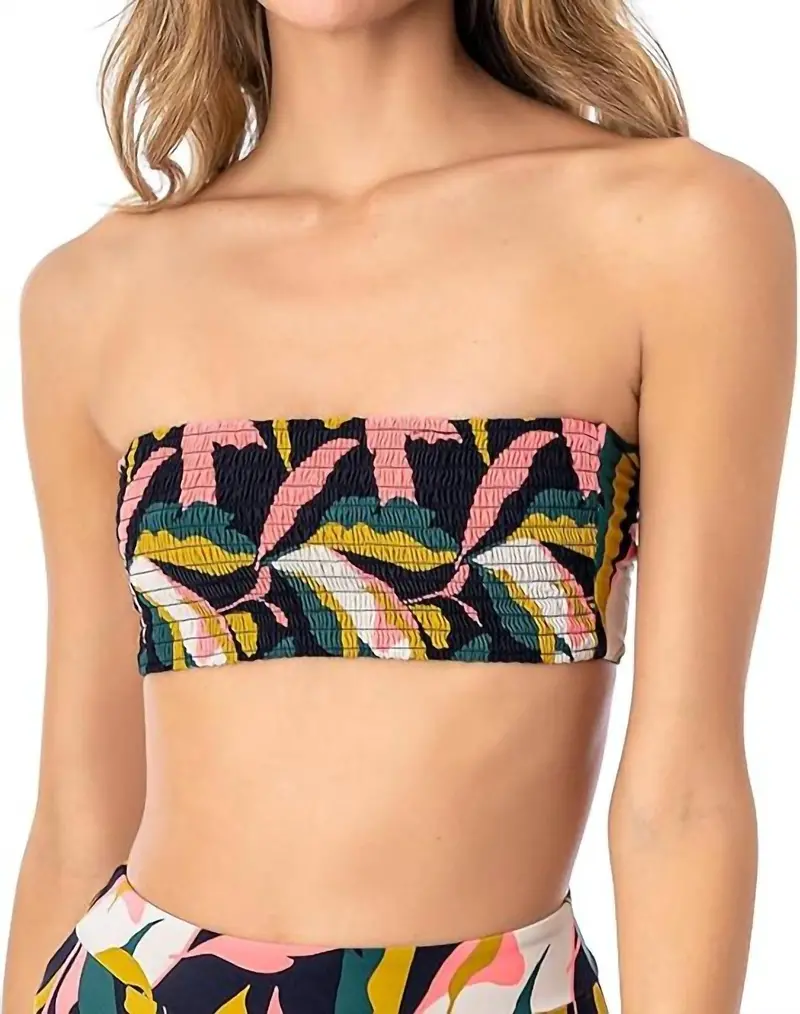 Women's Lush Leaves Rusched Top In Black 1