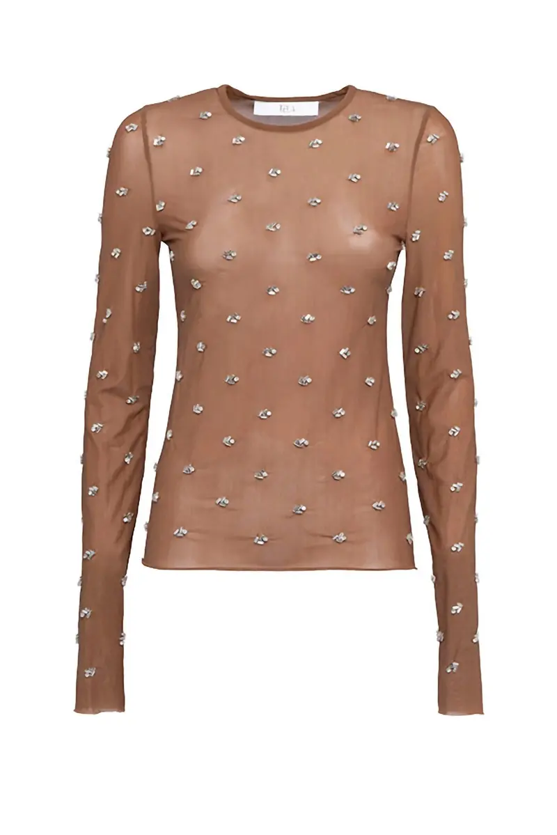 Women's Lux Beaded Top In Tan 1