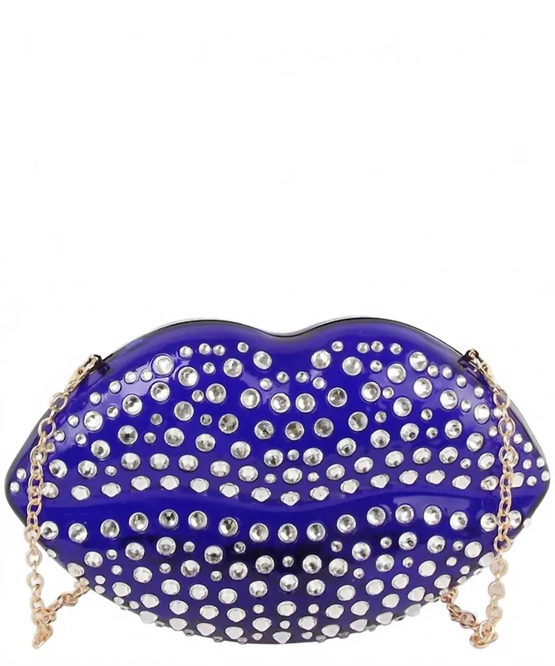 Women's Luxury Mouth Crystal Evening Crossbody Bag In Blue 1