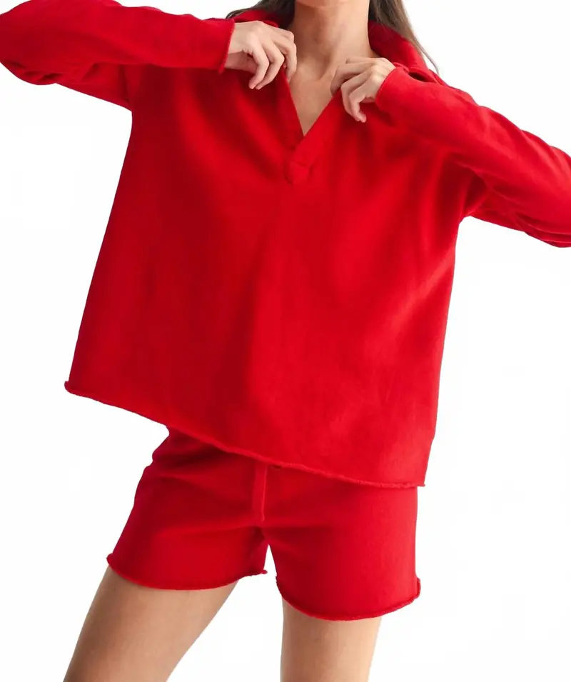 Women's Malibu Vintage Henley Top In Red 1