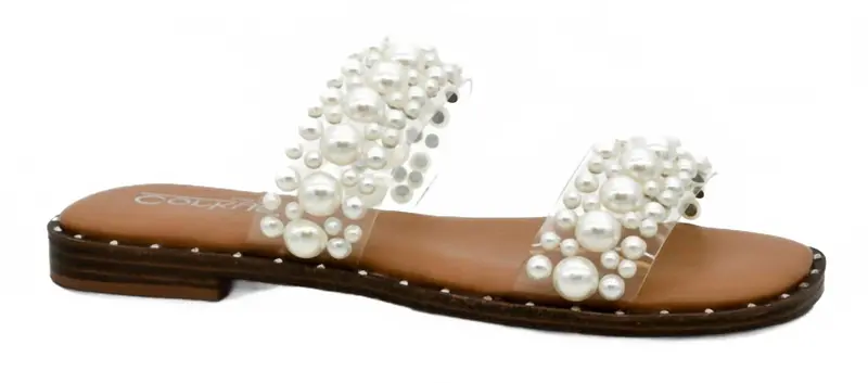Women's Mamma Mia Straps Sandal In Clear With Pearls 1