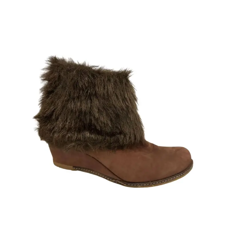Women's Marina Faux Fur Leather Ankle Boots In Brown 1