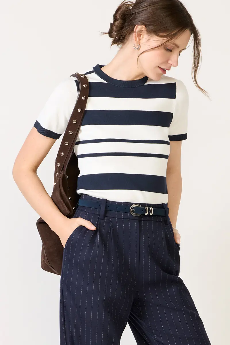 Women's Maxime Knit Stripe Short Sleeve Sweater Top 1