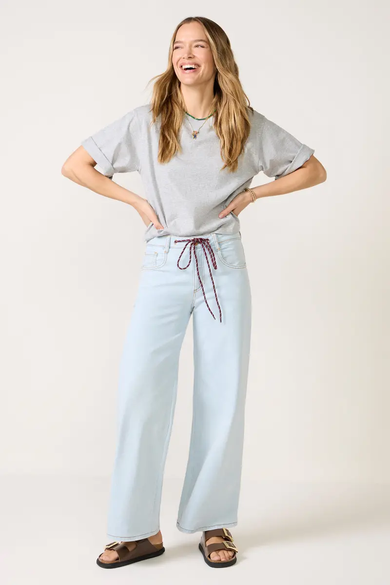 Women's Maya Wide Leg W Tie Waist Jeans 1