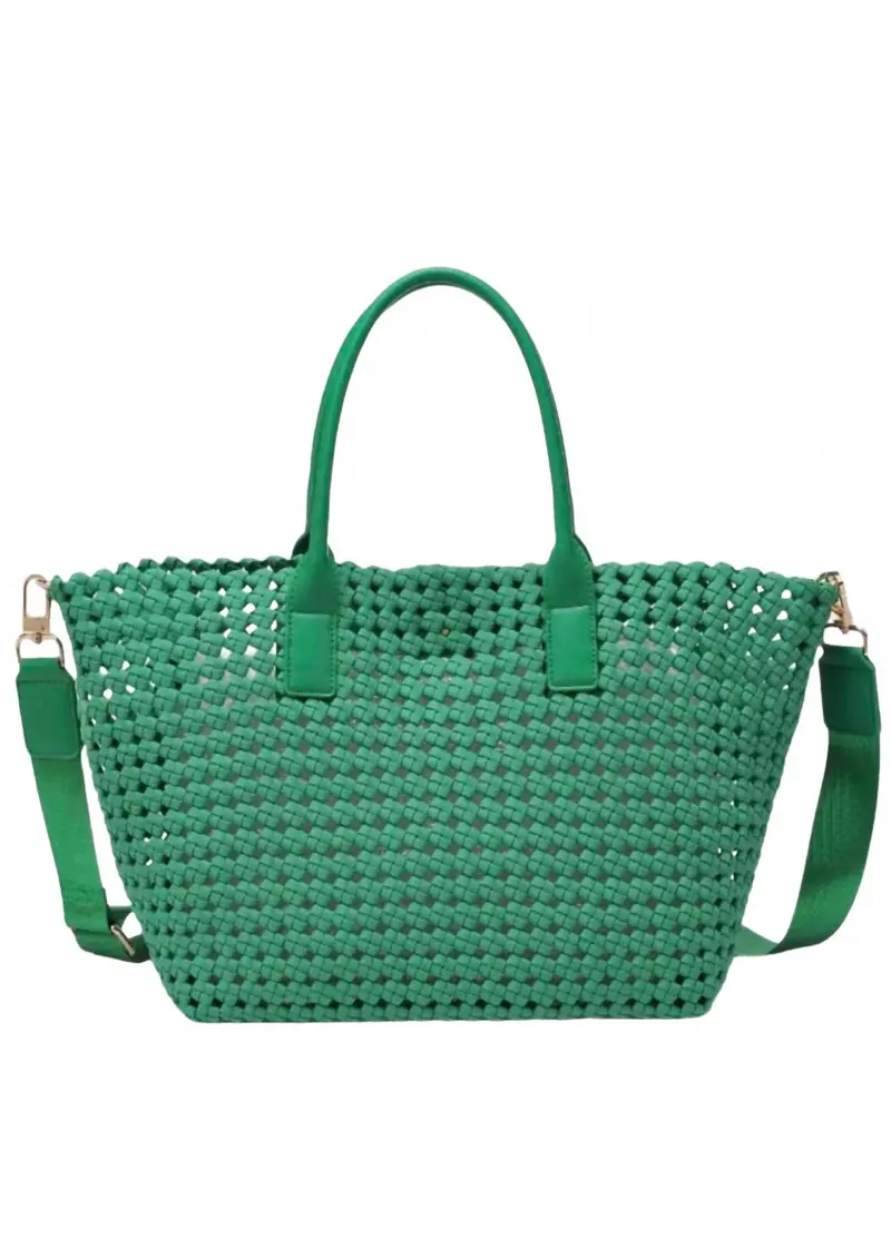Women's Medium Solstice Woven Tote In Kelly Green 1