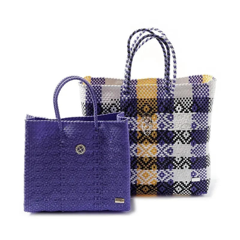 Women's Medium Tote Bag In Purple/ Yellow 2
