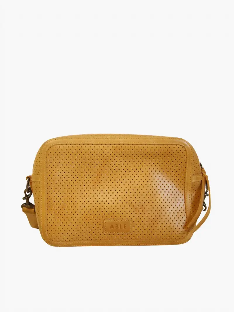 Women's Medium Zipper Crossbody Bag In Perforated Cognac 1