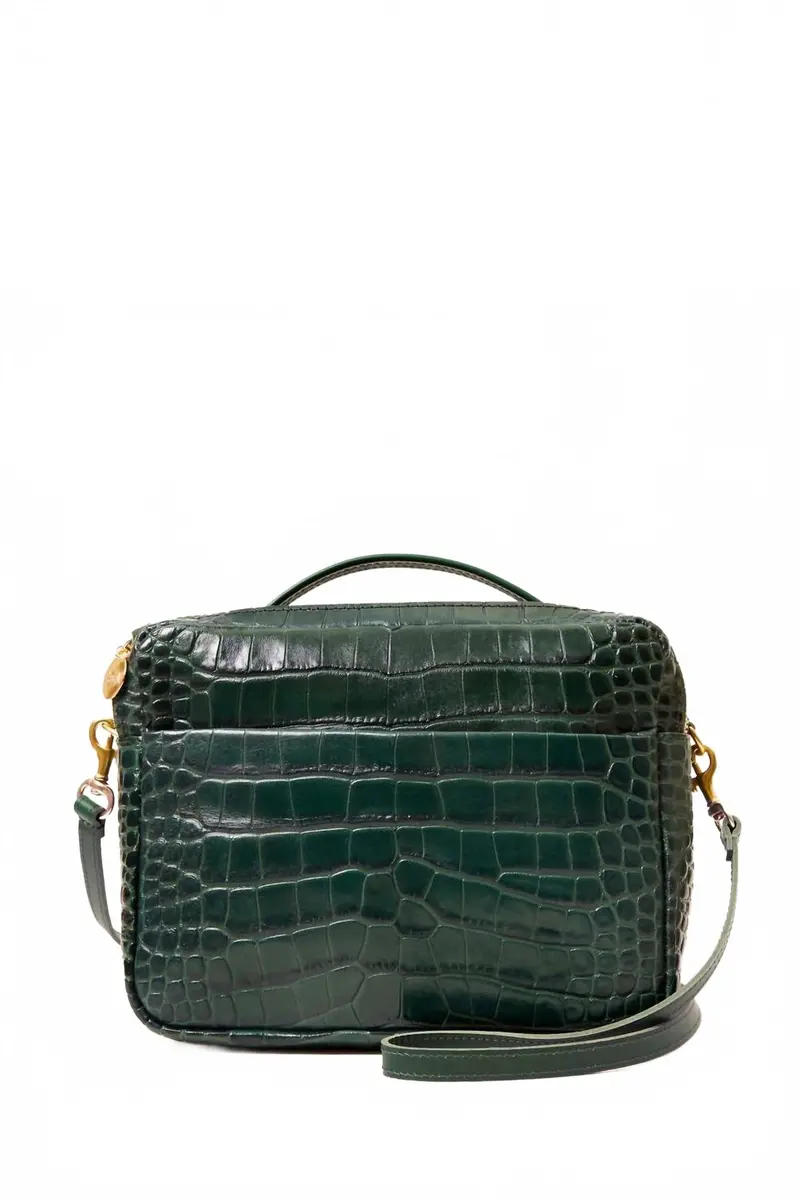 Women's Mirabel Structured Crossbody Bag In Deep Pine Croco Embossed Leather 1