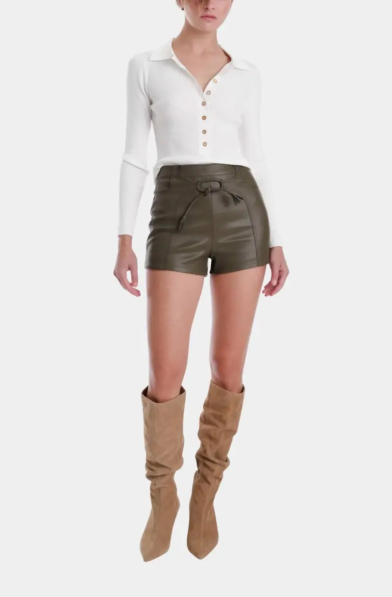 Women's Mona Vegan Leather Mini Shorts In Olive 1