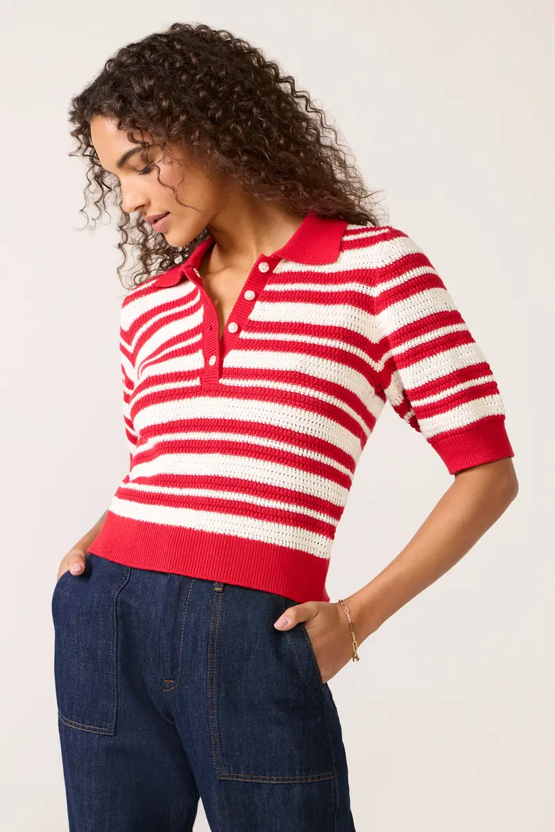 Women's Monica Henley Polo Sweater Top 1