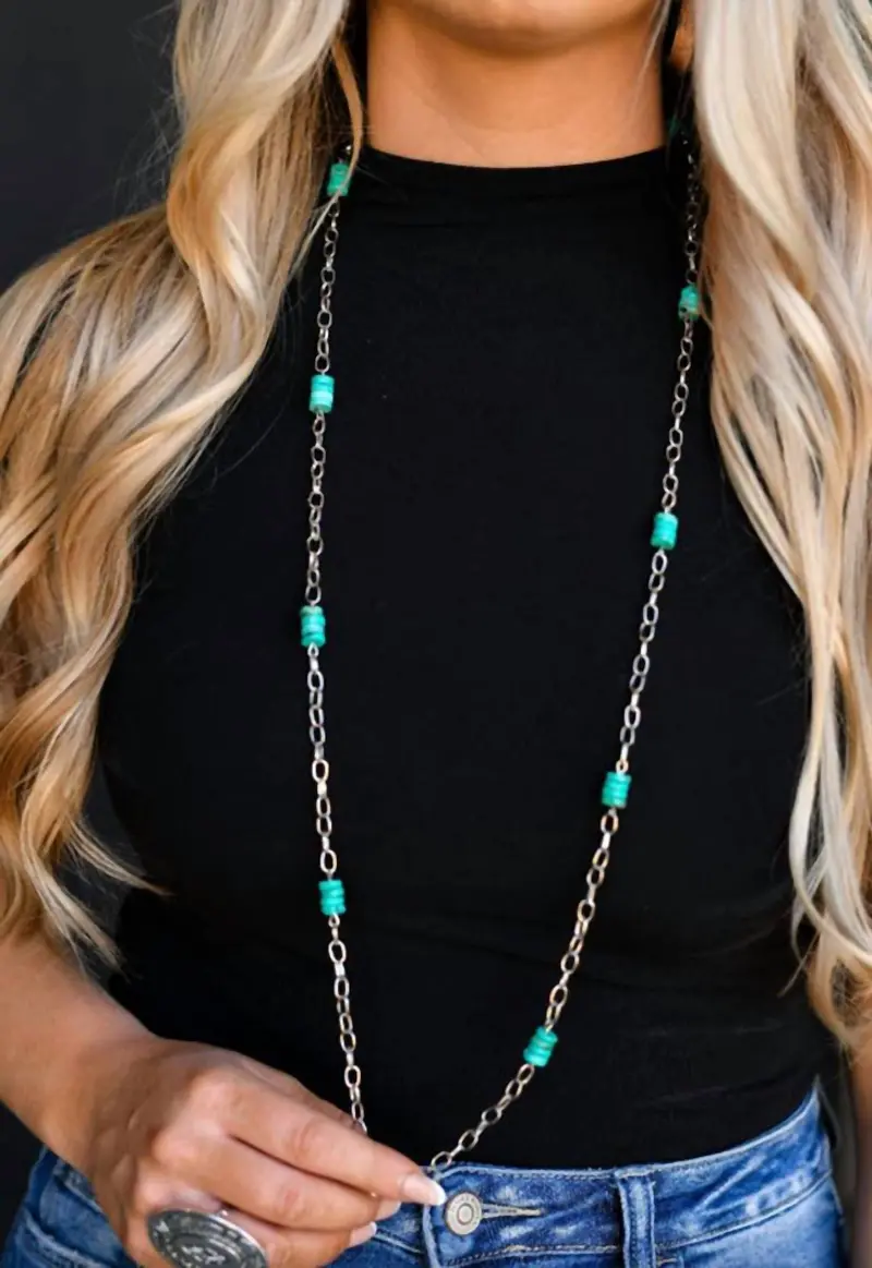 Women's Multi Way Chain Link Necklace In Silver/Turquoise 1