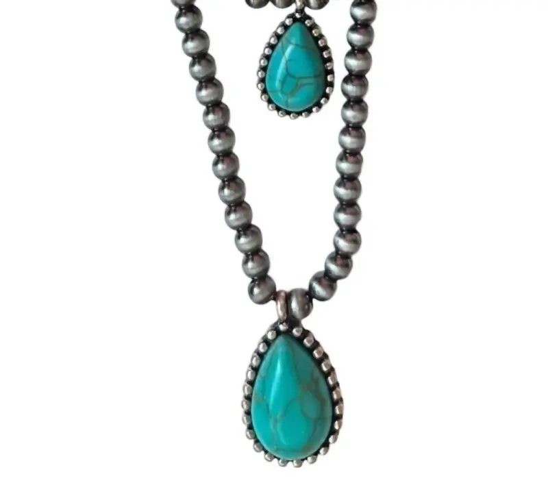 Women's Navajo Bead Teardrop Multi Layer Necklace In Turquoise 1