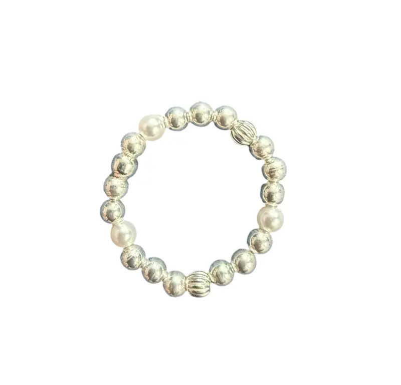 Women's Noa Beaded Stretchy Ring In Sterling Silver 1